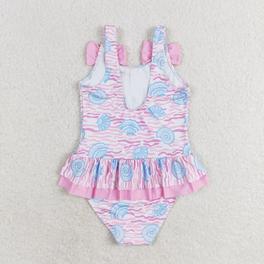 one piece Pink Baker print short sleeve Swimsuit