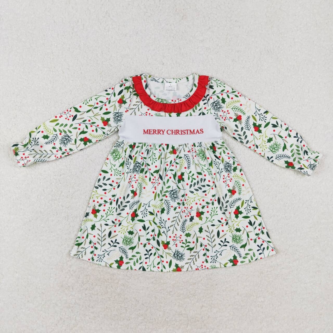merry christmas Pattern Cartoon Long Sleeve Girls Dress