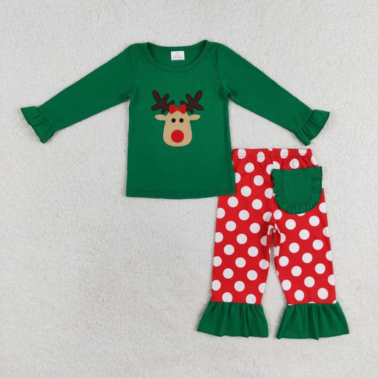 Christmas embroidery Deer Dots Girls Set