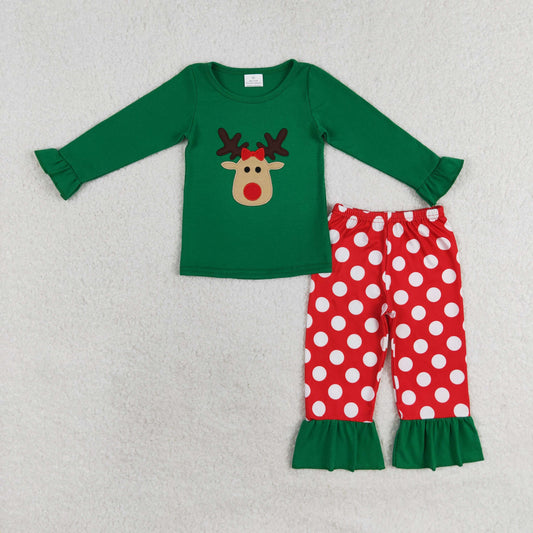 Christmas embroidery Deer Dots Girls Set