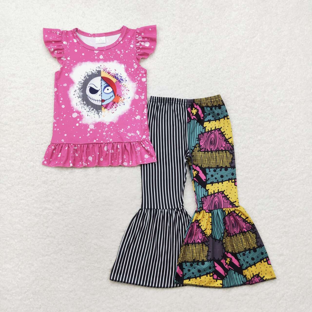 Halloween Hot Pink Cartoon Bell Pants Girls Set