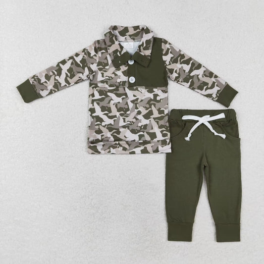 Green camo Print Long Sleeve Pants Set