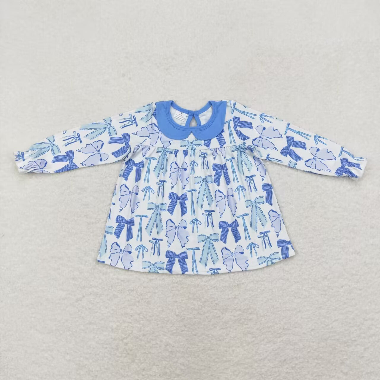 Fall Blue Bow Print Long Sleeve Top