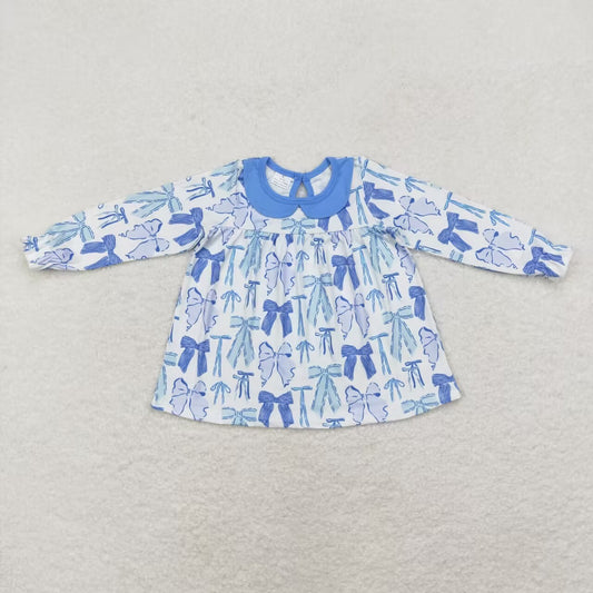 Fall Blue Bow Print Long Sleeve Top
