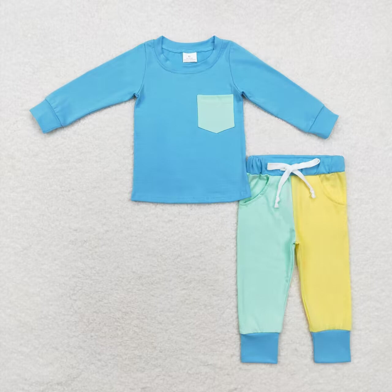 Fall Blue Print Long Sleeve Pants Set