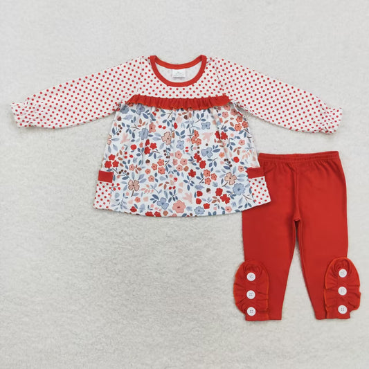 Fall Red Dots floral Pants Girls Set