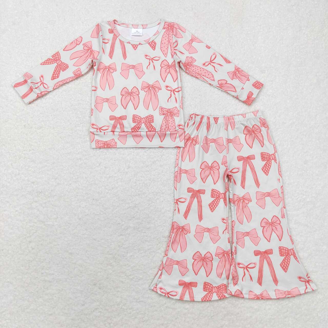 Fall Pink bow pattern Pants Girls Set