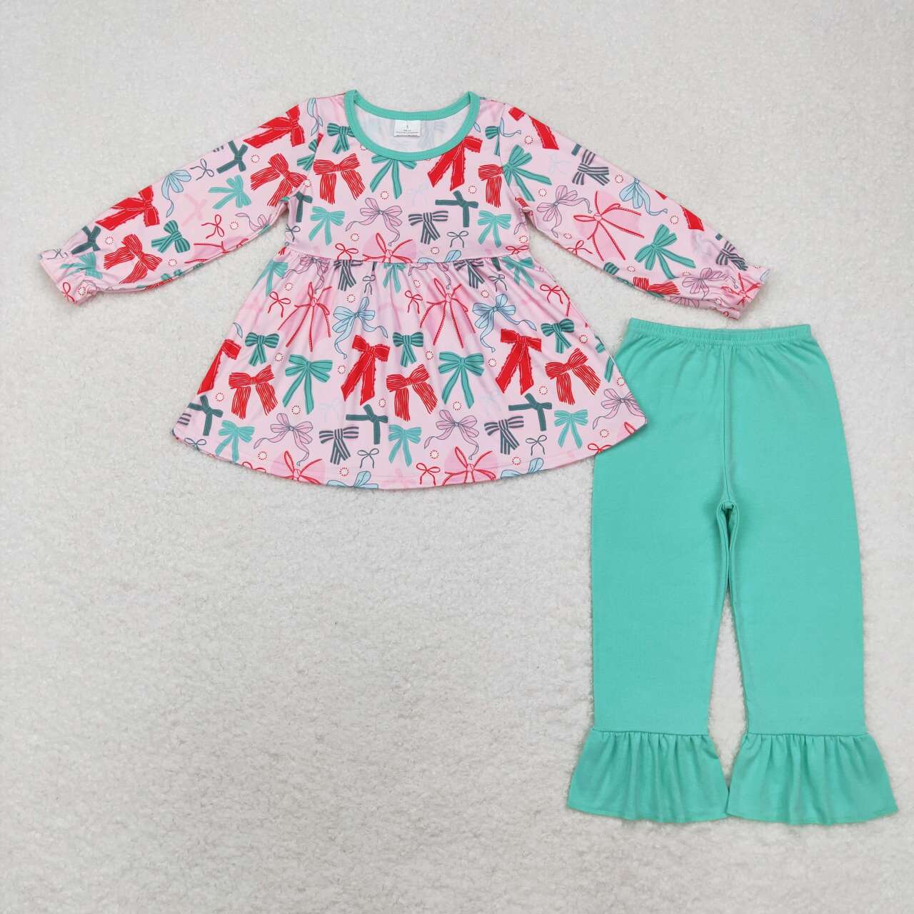 Fall Pink bow pattern leggings Pants Girls Set