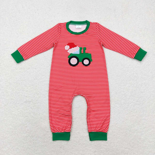 Christmas Stripe Embroidery Tree Baby Romper