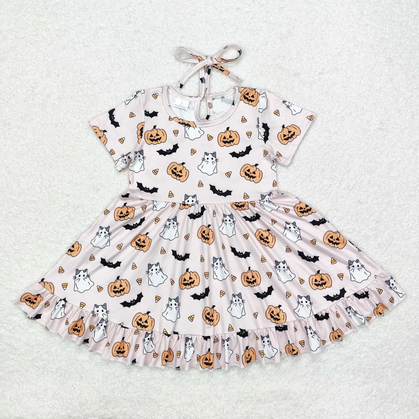 Halloween Pumpkin Pattern Cartoon Long Sleeve Girls Dress
