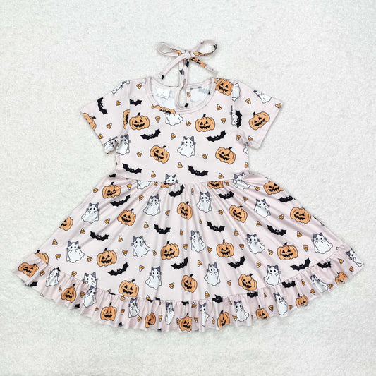 Halloween Pumpkin Pattern Cartoon Long Sleeve Girls Dress
