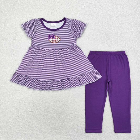 purple Stripe Embroidery Baseball Girls Set