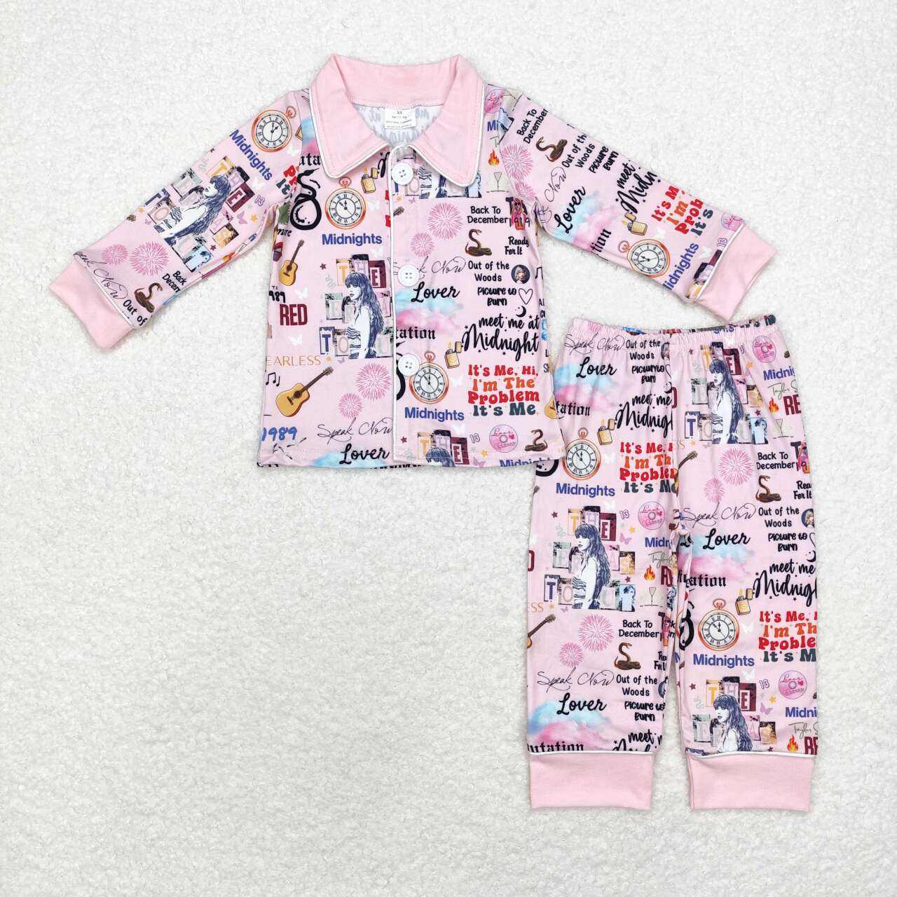 Pink Cartoon With Button Girls Pajamas