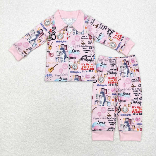 Pink Cartoon With Button Girls Pajamas