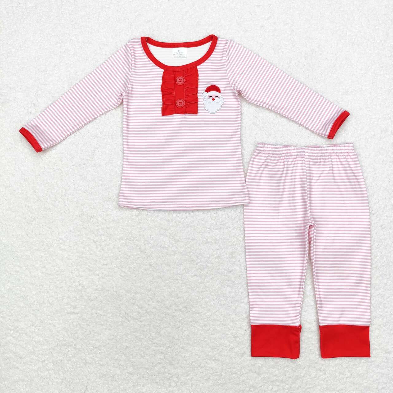 Christmas Pink Stripe Embroidery Long Sleeve pajamas