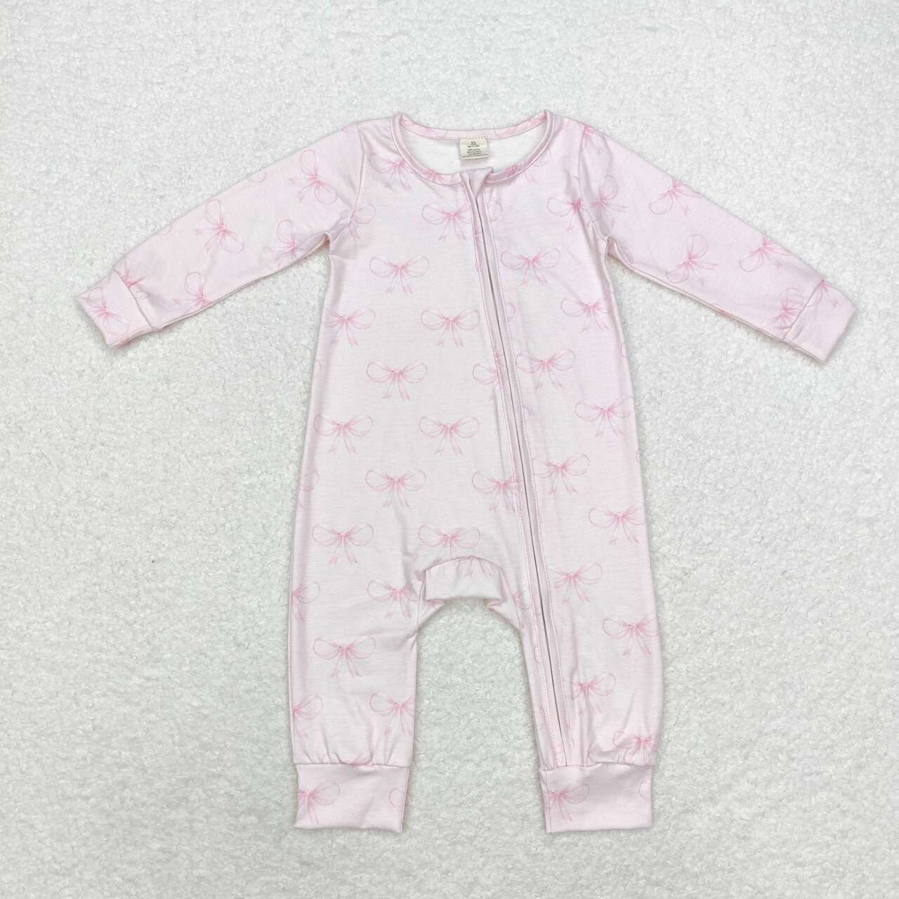 Pink bow Baby Romper With zipper( material contains bamboo )