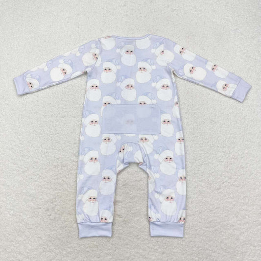 Christmas Blue SANTA Baby Romper With zipper( material contains bamboo )