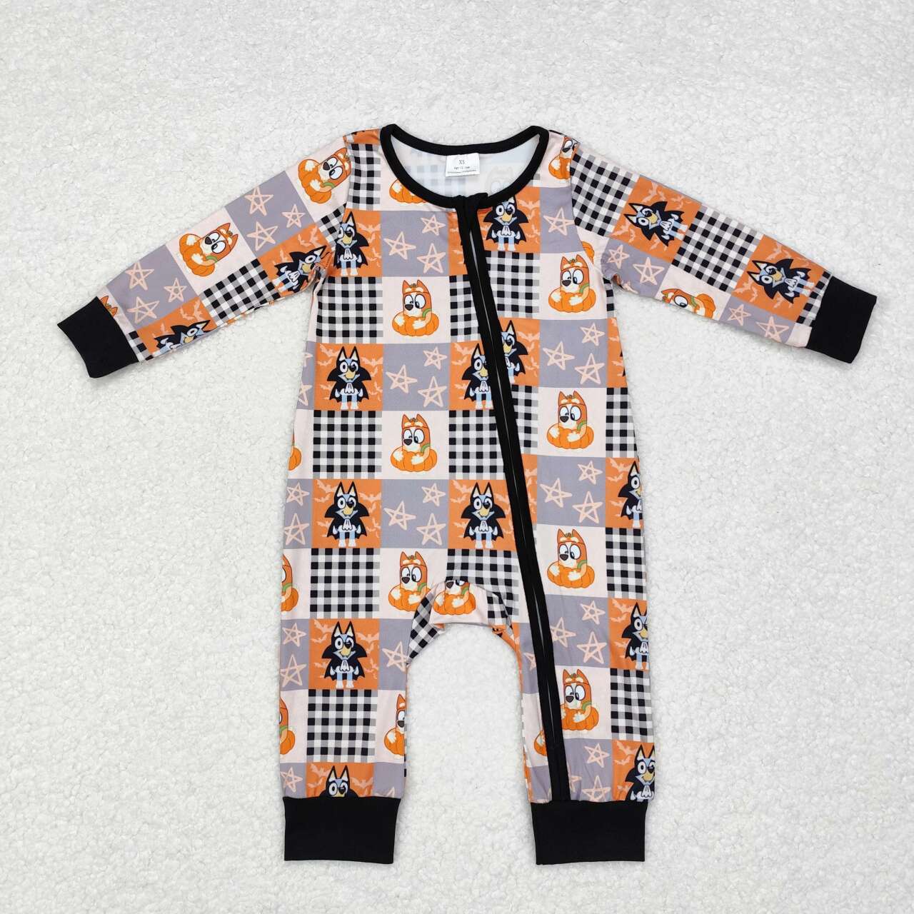 black Cartoon dog pumpkin Baby Romper With zipper