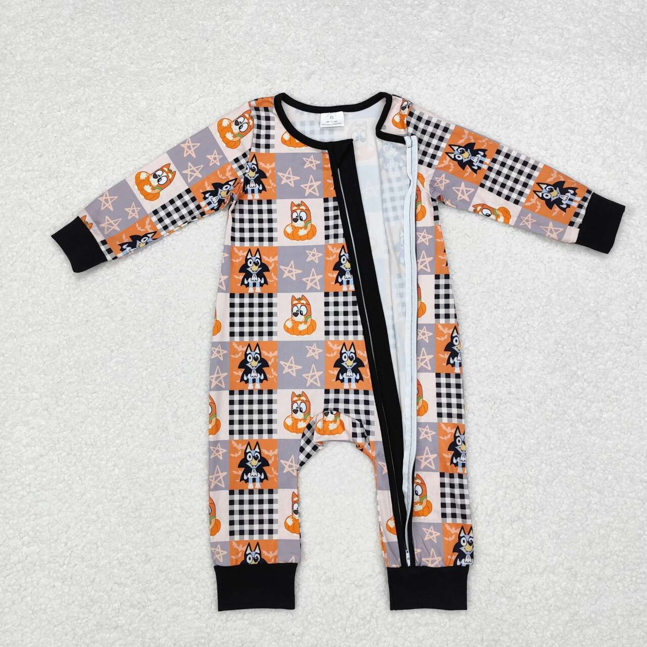 black Cartoon dog pumpkin Baby Romper With zipper