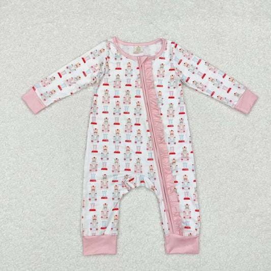 Christmas Pink baby romper With zipper( material contains bamboo