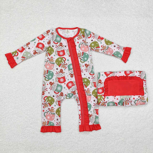 Christmas cup milk cookies romper With zipper( material contains bamboo