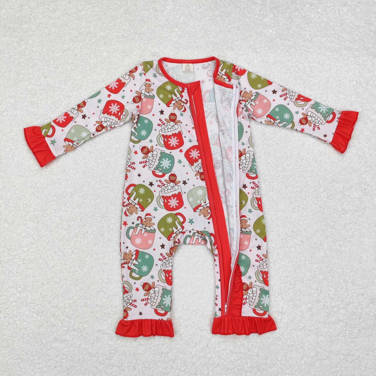 Christmas cup milk cookies romper With zipper( material contains bamboo