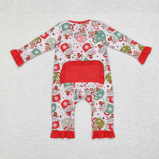 Christmas cup milk cookies romper With zipper( material contains bamboo