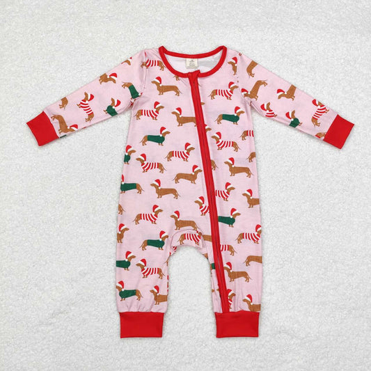 Christmas pink baby romper With zipper( material contains bamboo