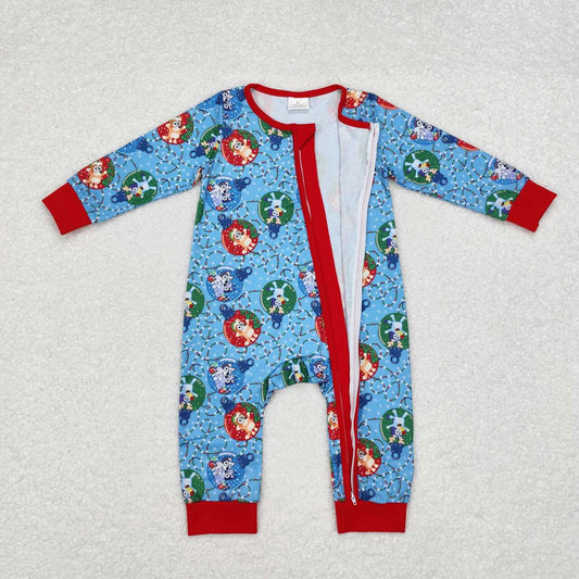 Christmas Blue Cartoon Dog romper With zipper( material contains bamboo