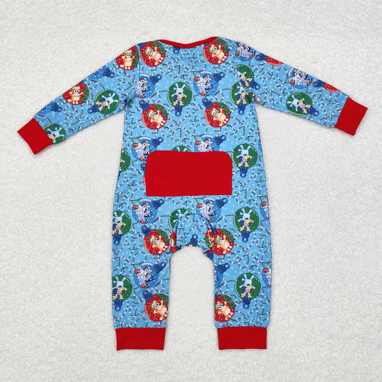 Christmas Blue Cartoon Dog romper With zipper( material contains bamboo