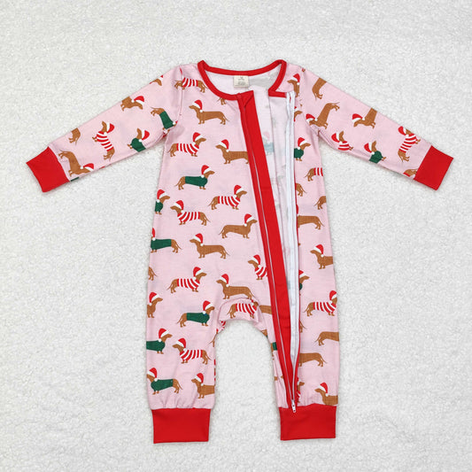 Christmas pink baby romper With zipper( material contains bamboo