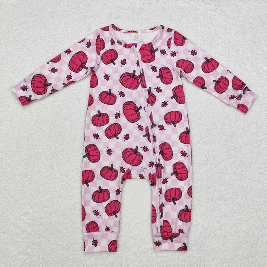 Fall Pink pumpkin Baby Romper With zipper( material contains bamboo )