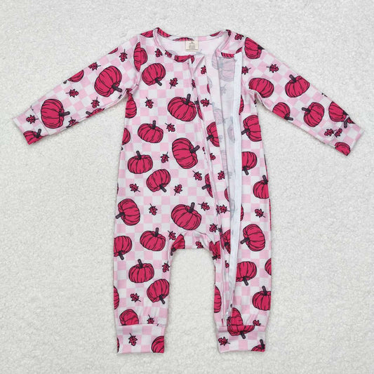 Fall Pink pumpkin Baby Romper With zipper( material contains bamboo )