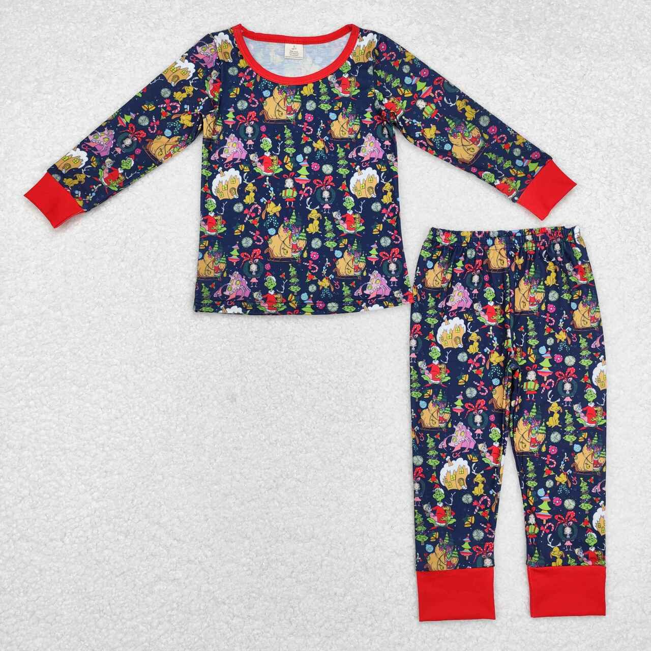 Christmas Cartoon Print Long Sleeve Pajamas ( material contains bamboo )