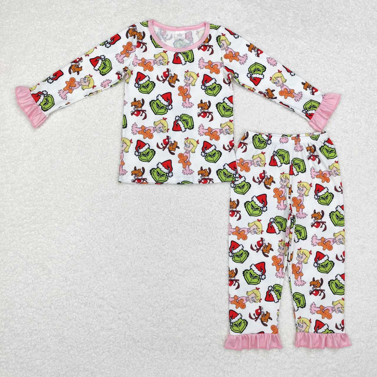 Christmas pink Print Long Sleeve Pajamas ( material contains bamboo )