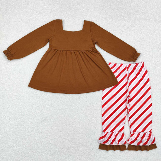 Fall brown top striped pants Girls Set
