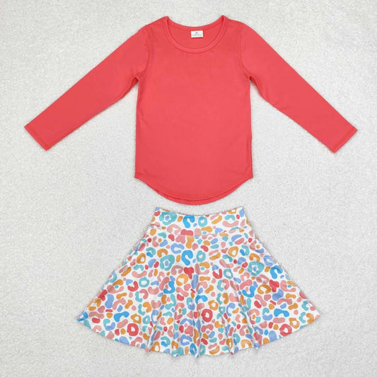 long sleeve top leopard Girls Shirt + Skirt