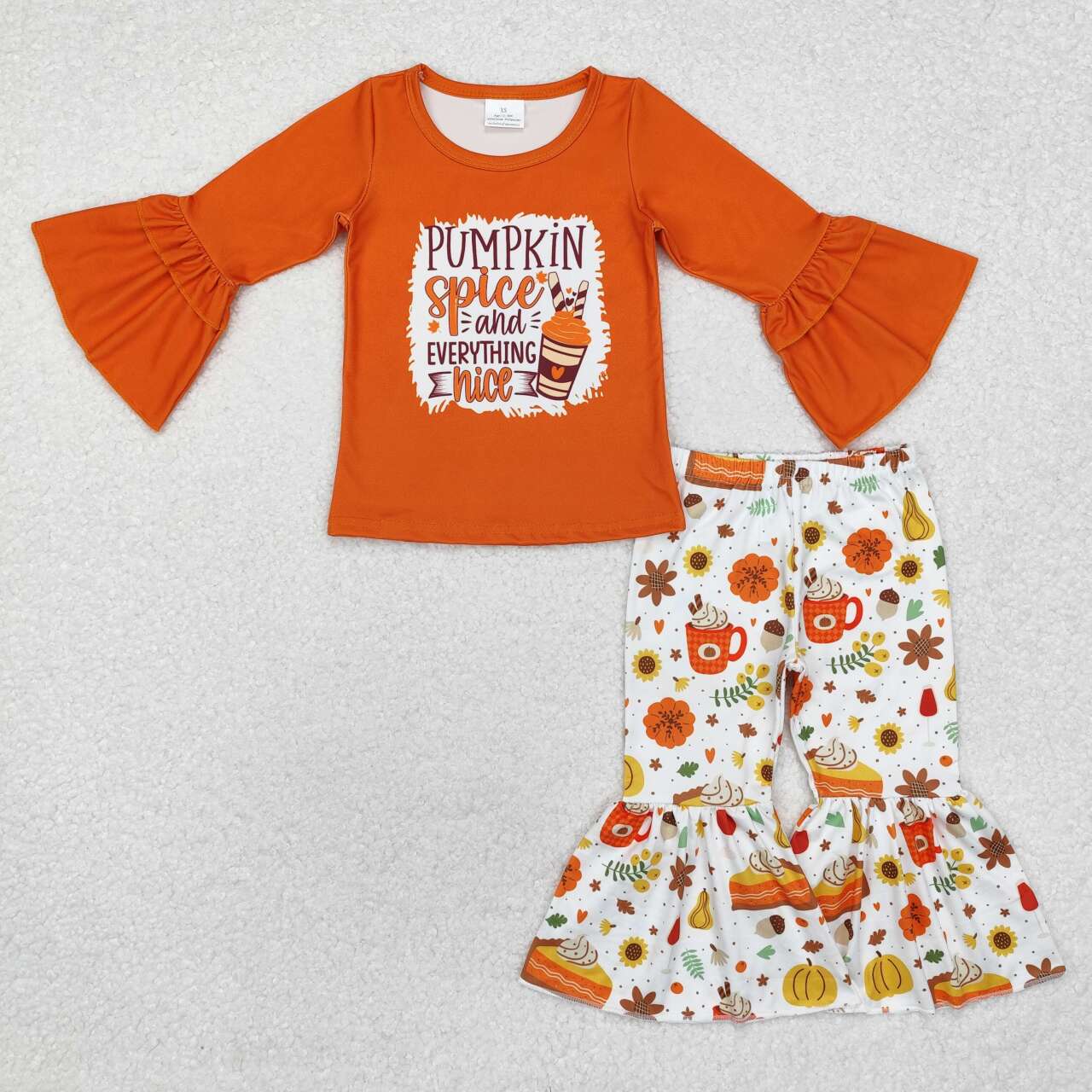 Halloween Orange pumpkin Cartoon Bell Pants Girls Set