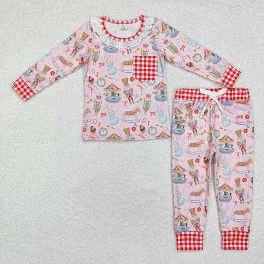 Christmas Pink print Long Sleeve Pajamas ( material contains bamboo )