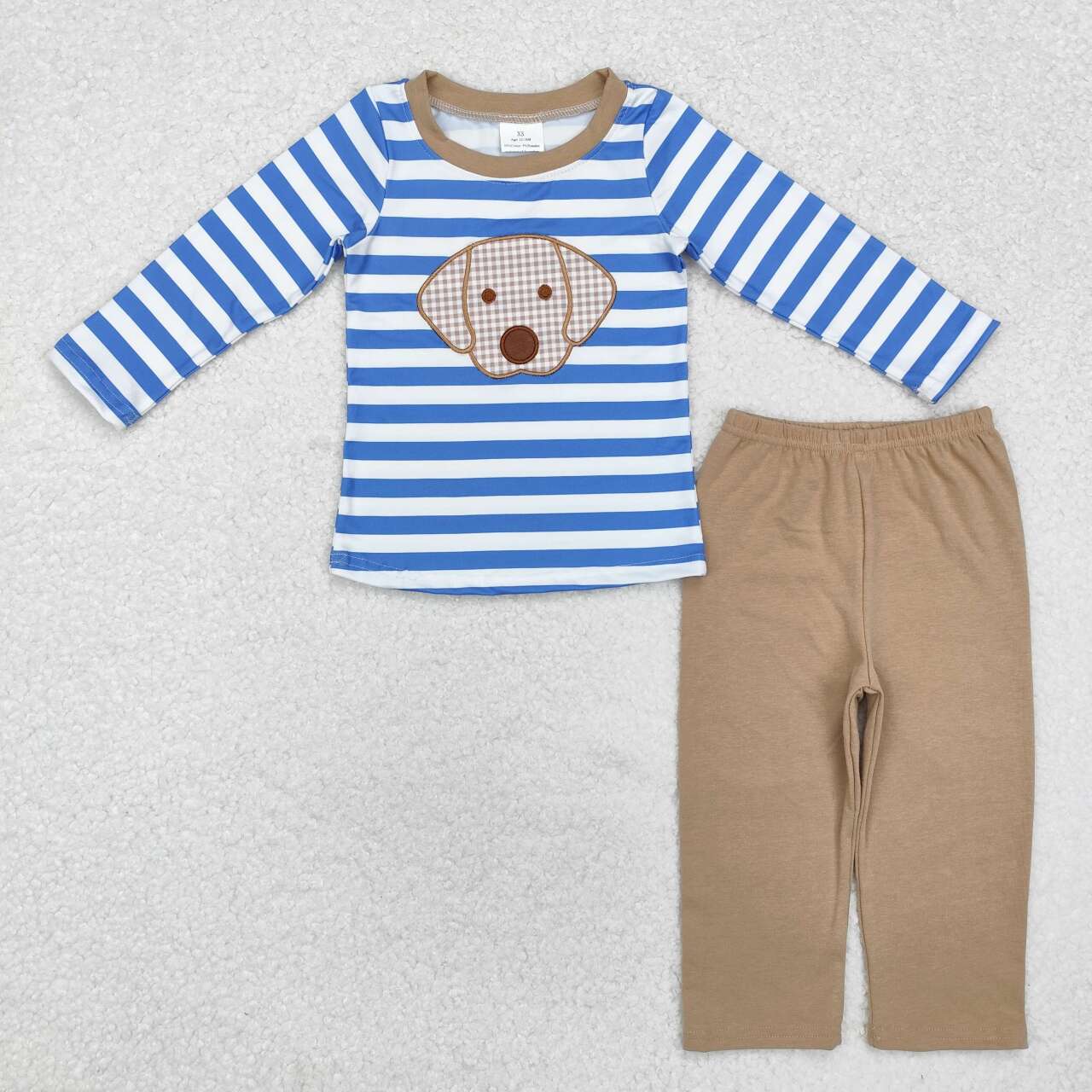 Blue stripe Embroidered Dog Boy Set