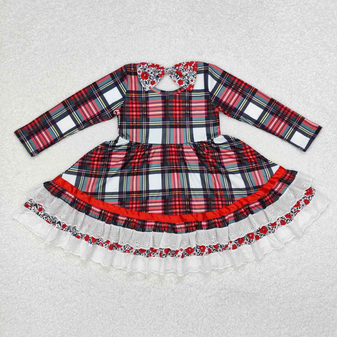 Christmas Red White plaid Long Sleeve dress