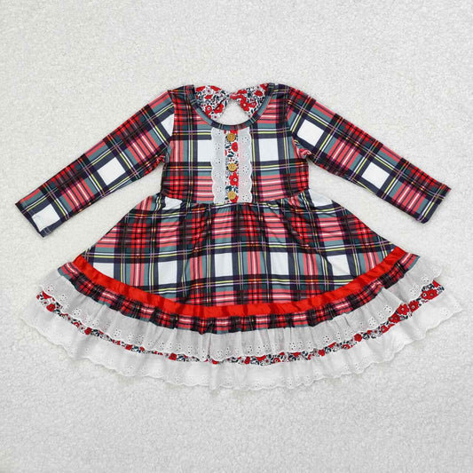 Christmas Red White plaid Long Sleeve dress