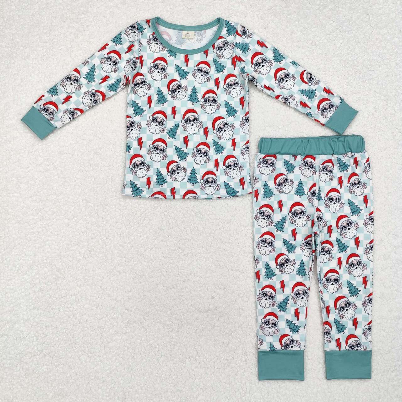 Christmas Blue Santa print Long Sleeve Pajamas ( material contains bamboo )