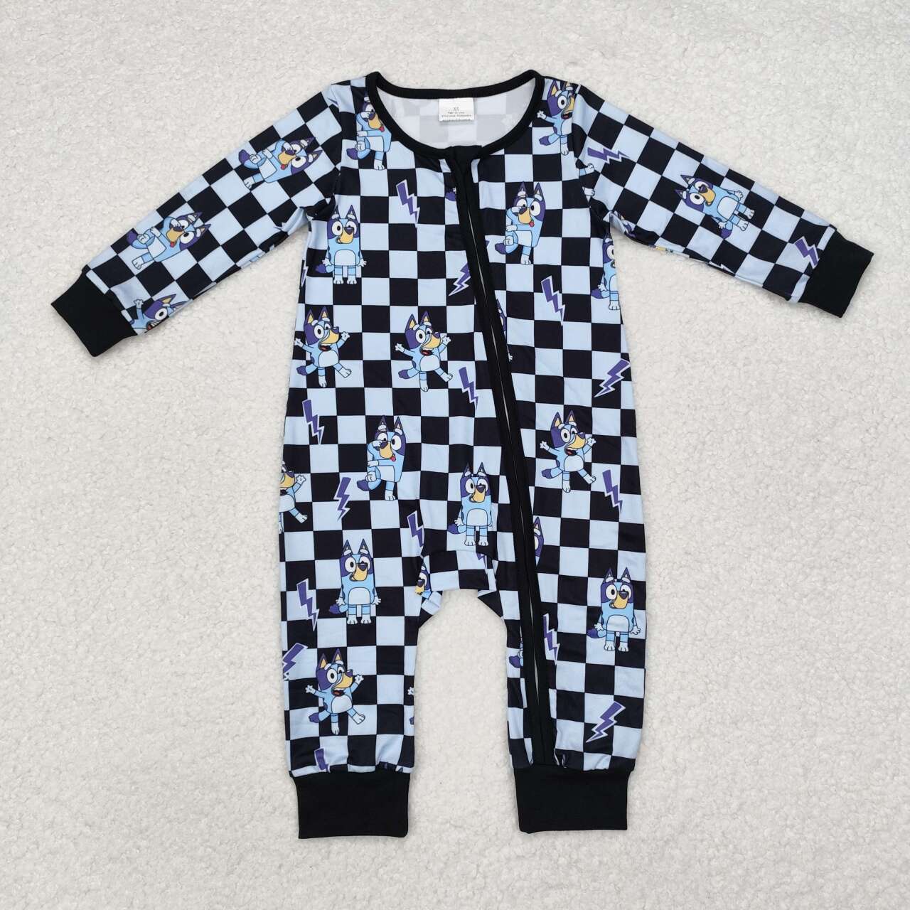 Plaid Blue Cartoon Baby Romper With zipper