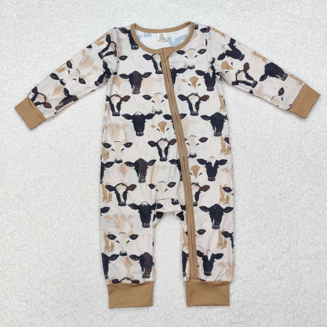 brown cow Baby Romper With zipper