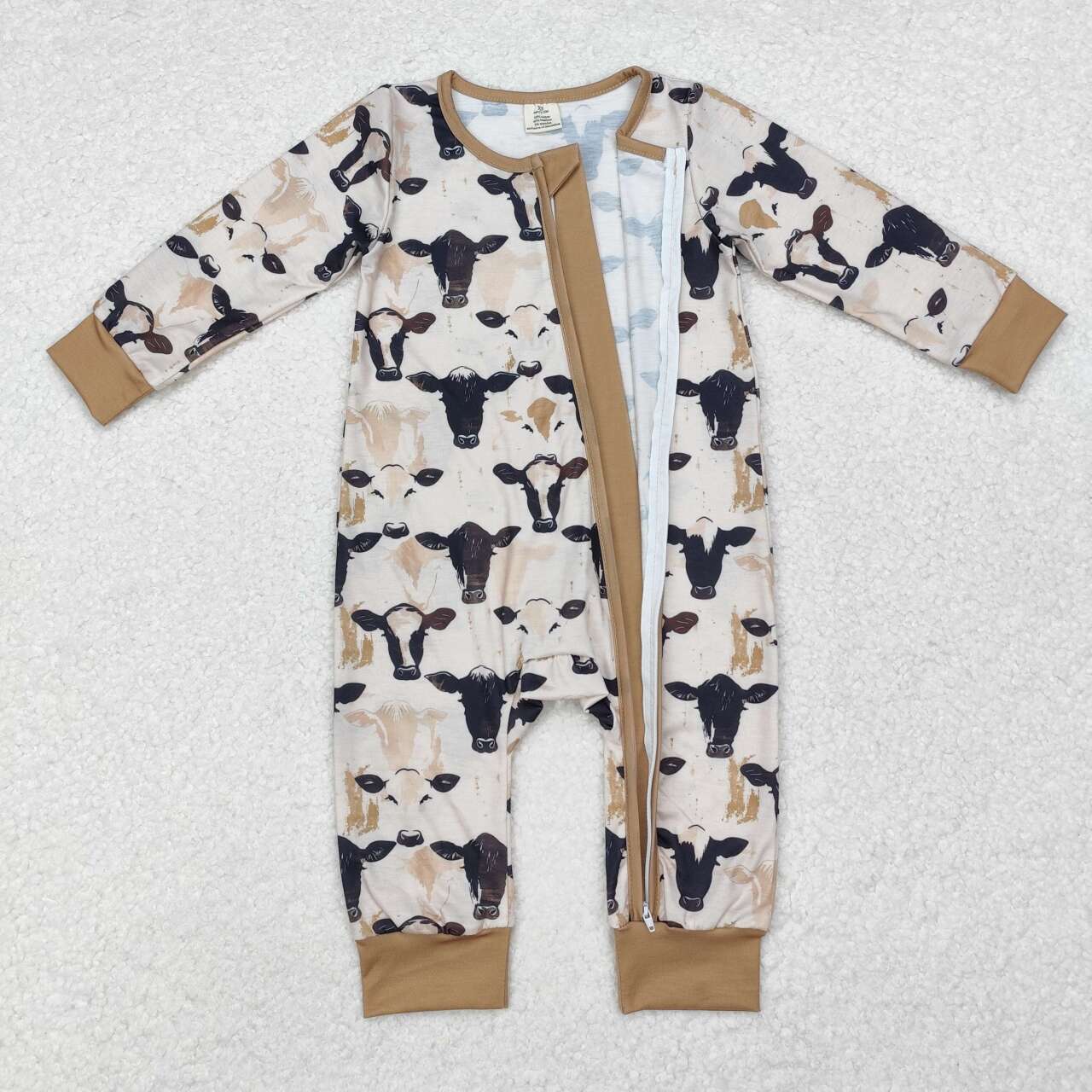 brown cow Baby Romper With zipper