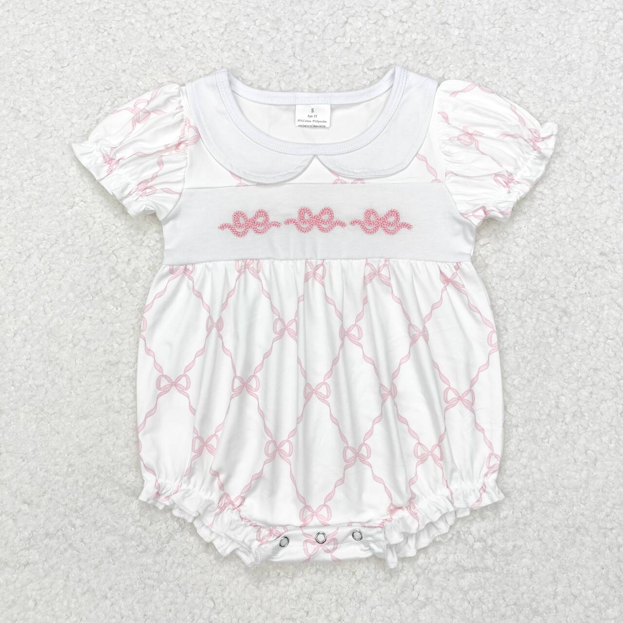 Pink embroidered Bow print Baby Romper