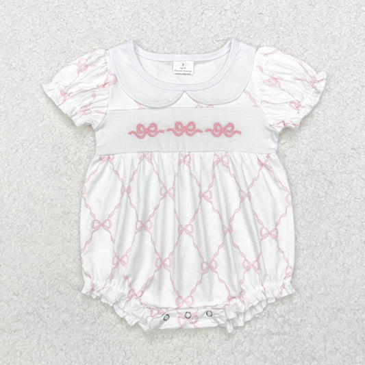 Pink embroidered Bow print Baby Romper