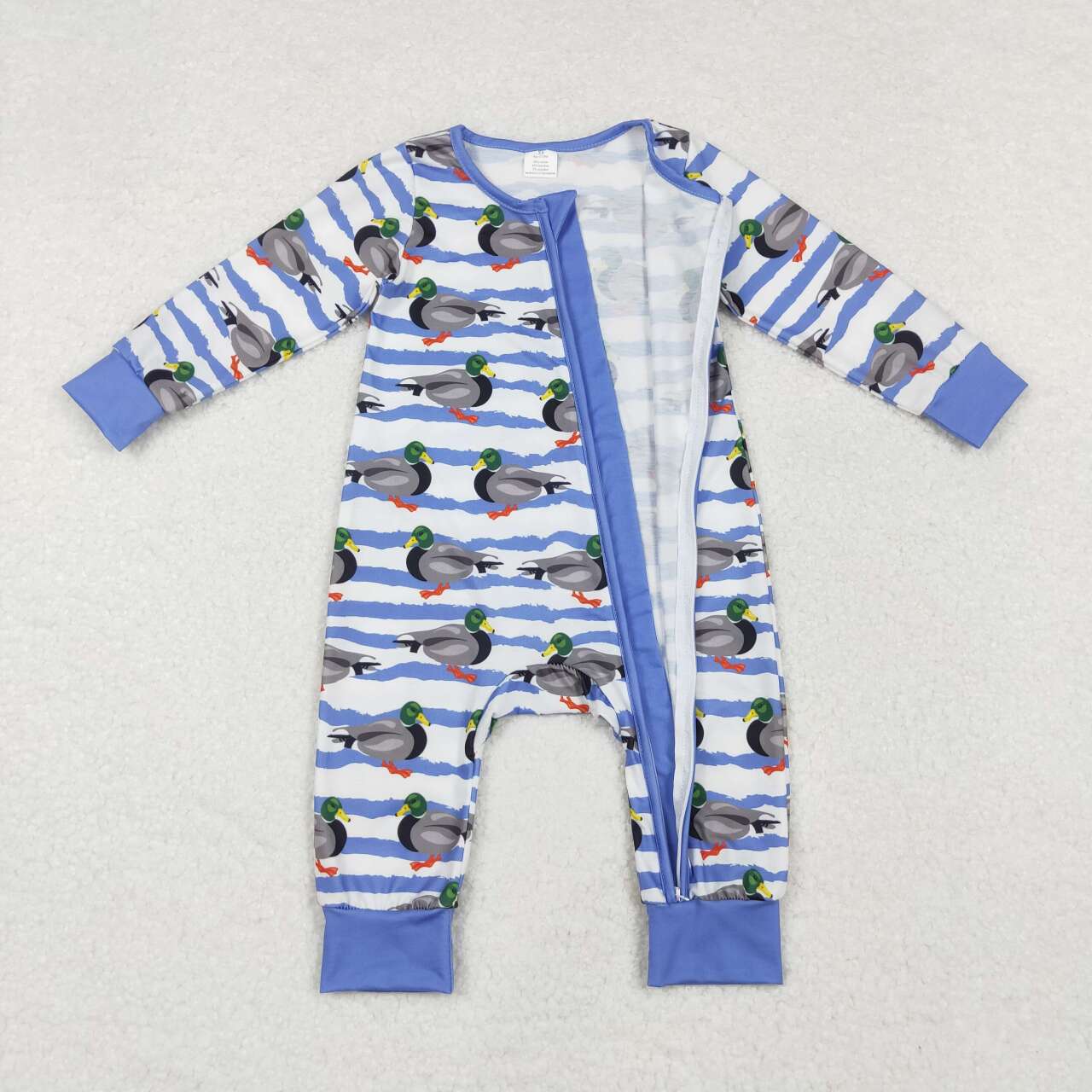 Blue Stripe Duck print Long Sleeve Pajamas ( material contains bamboo )
