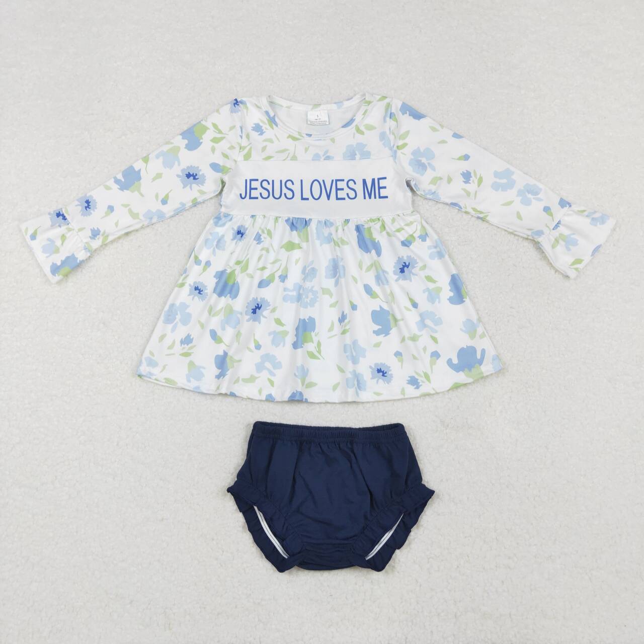 Blue floral embroidery love me Girls's Bummies